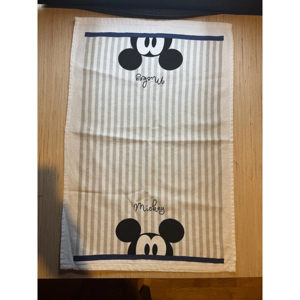 Disney Mickey Mouse Striped Kitchen Tea Towel Grey White Navy Hand Towel 6